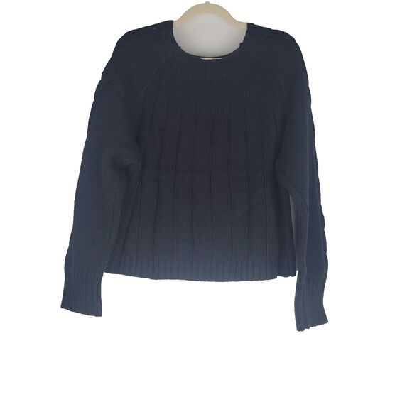 Halogen Sweater Cable Cotton Blend Cropped Crewneck Womens size XL Black NEW $89 - Picture 2 of 7